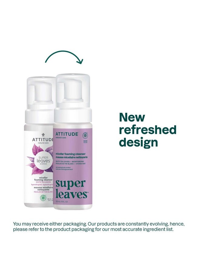 ATTITUDE Micellar Foaming Facial Cleanser, EWG Verified, Dermatologically Tested, Plant and Mineral-Based, Vegan, White Tea Leaves, 5 Fl Oz