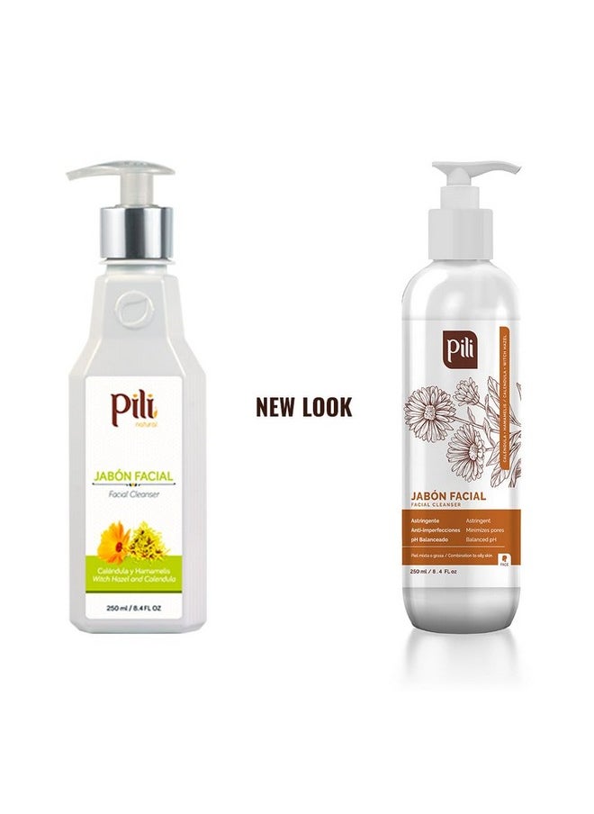 Pili Facial Cleanser with Witch Hazel and Calendula, cleans and exfoliates with controlled pH