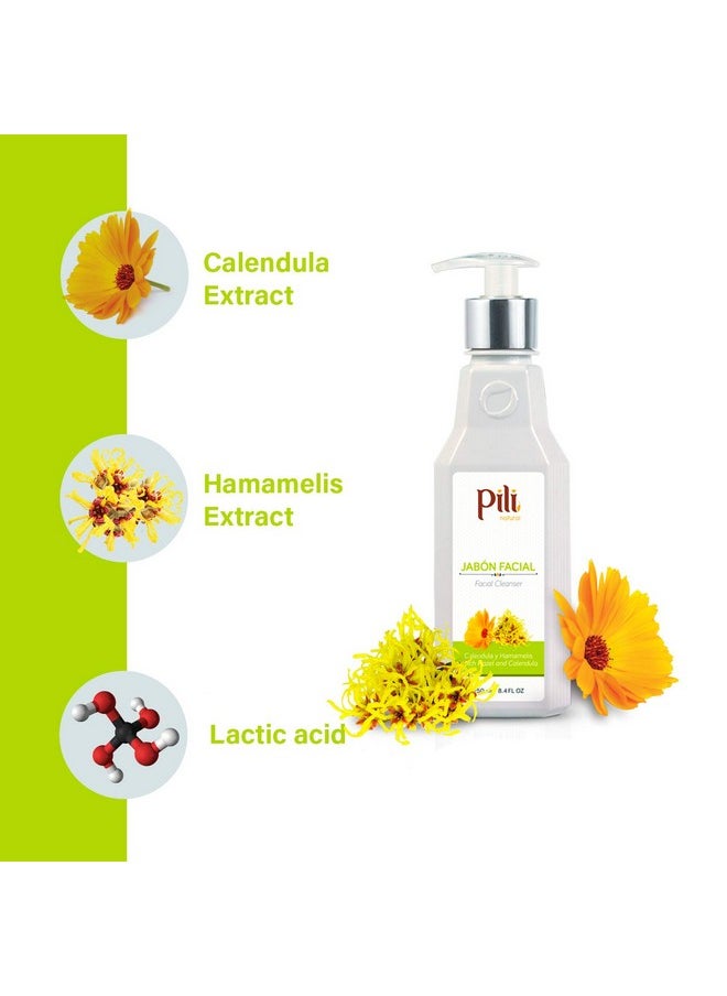 Pili Facial Cleanser with Witch Hazel and Calendula, cleans and exfoliates with controlled pH