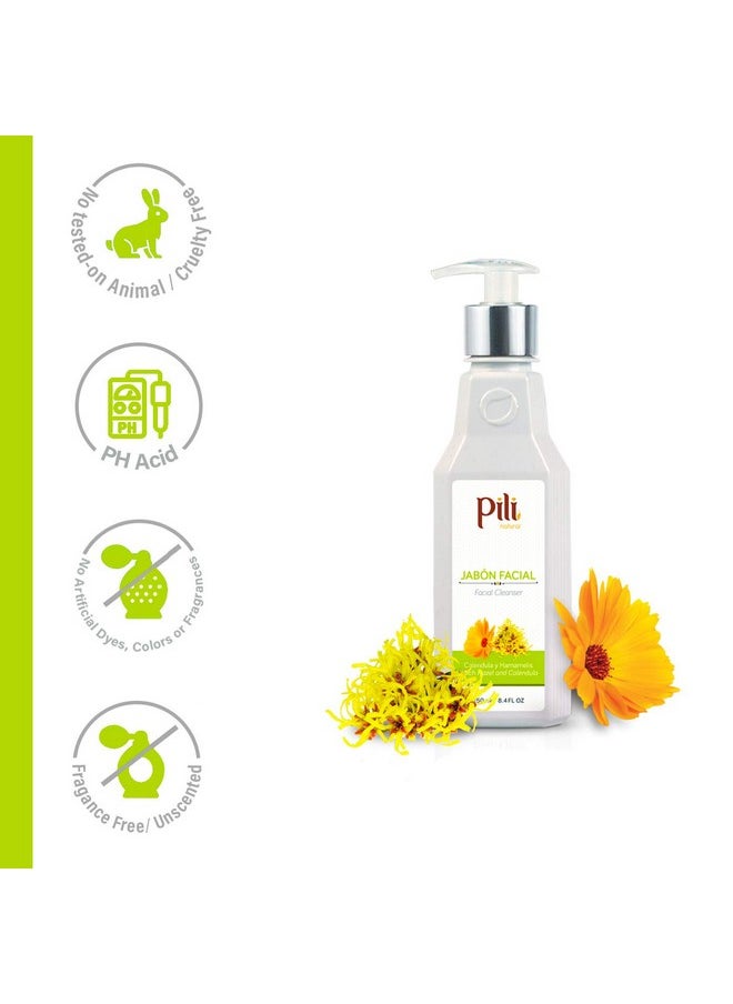 Pili Facial Cleanser with Witch Hazel and Calendula, cleans and exfoliates with controlled pH
