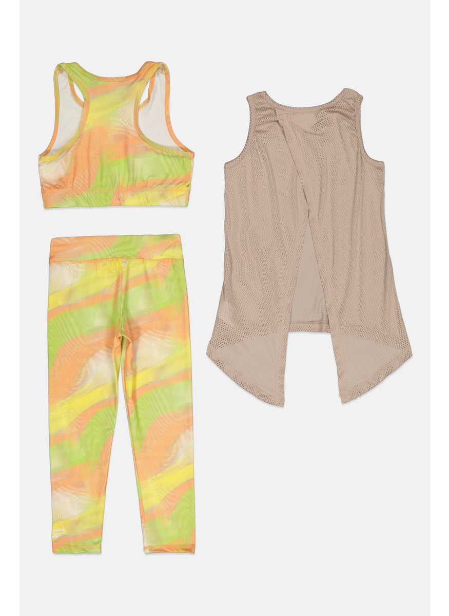 Kids Girl 3 Pieces Brand Logo Tank Top, Sports Bra and Leggings Set, Multicolor