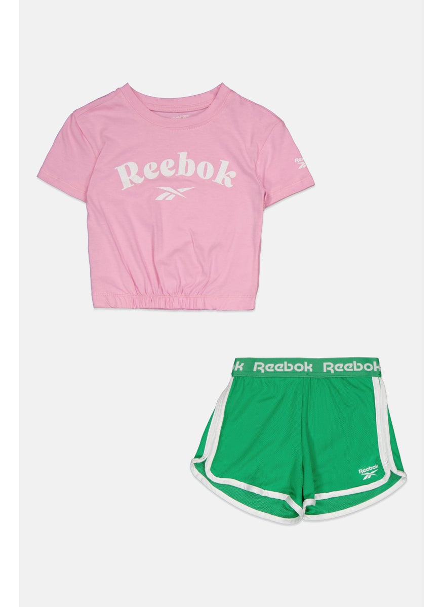Kids Girl 2 Pcs Brand Logo Outdoor T-Shirt And Short Set, Multicolor