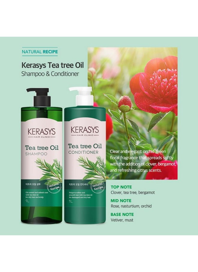 Kerasys Hair Clinic Tea Tree Oil 33.8 fl oz / 1L (Shampoo + Conditioner Set)