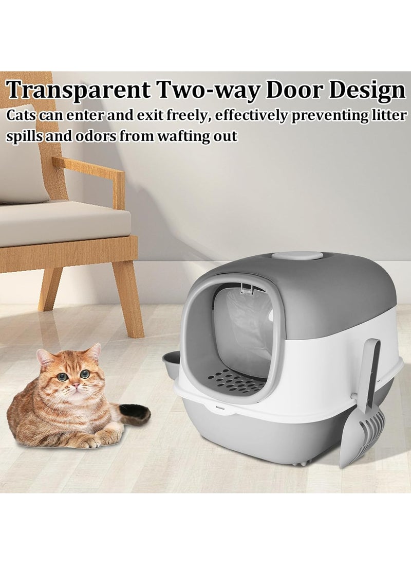 UV Extra Large Space Cat Litter Box， Foldable Cat Litter Box with Lid Large Covered Cat Litter Box Enclosed Litter Box with Scoop and Bowl Anti-Splashing Kitty Litter Pan Closed Cat Toilet