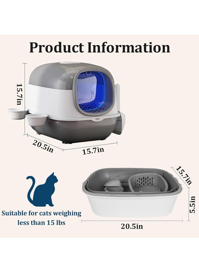 UV Extra Large Space Cat Litter Box， Foldable Cat Litter Box with Lid Large Covered Cat Litter Box Enclosed Litter Box with Scoop and Bowl Anti-Splashing Kitty Litter Pan Closed Cat Toilet