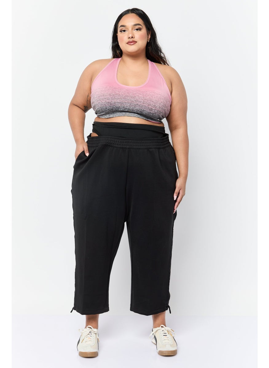 Women Plus Size 7/8 Outdoor Wide Leg Track Pants, Black