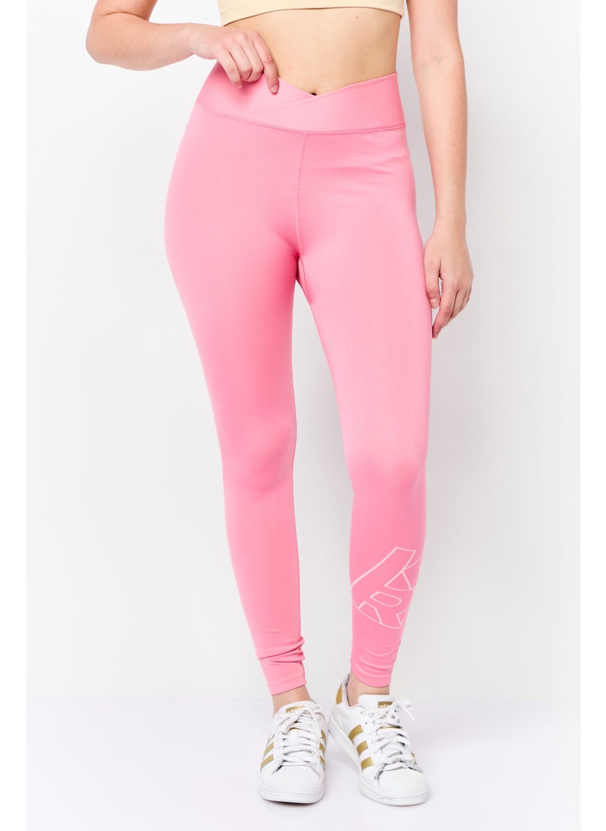 Women Brand Logo Plain Legging, Pink