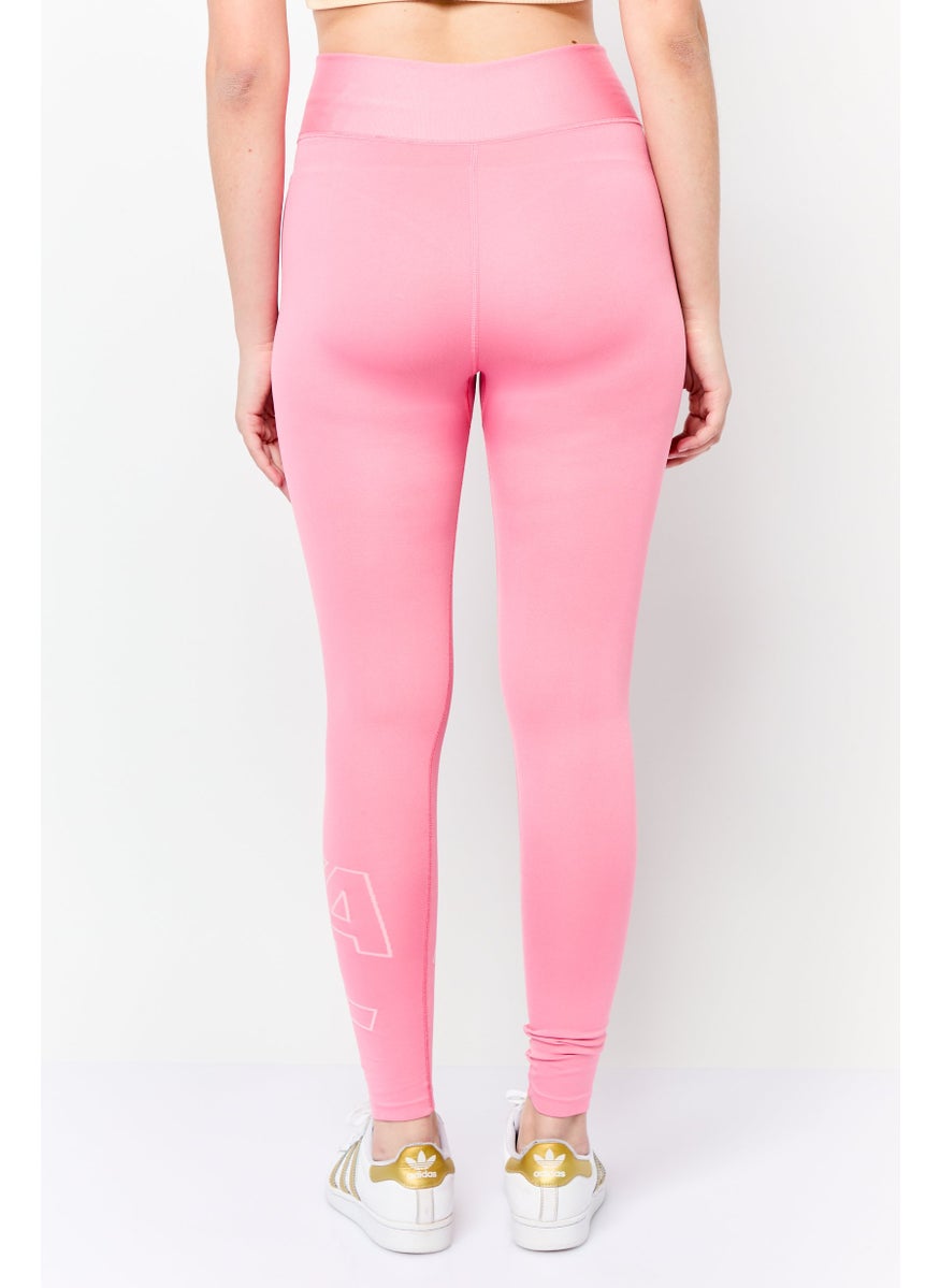 Women Brand Logo Plain Legging, Pink