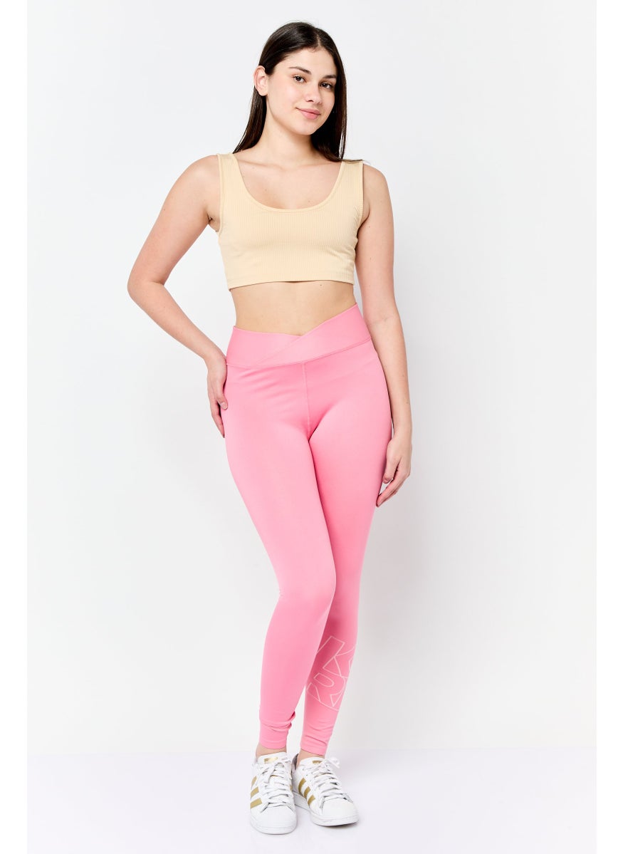 Women Brand Logo Plain Legging, Pink
