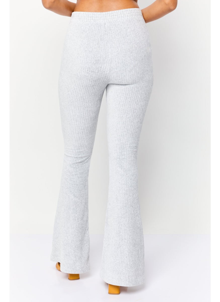 Women Regular Fit Wide Leg Ribbed Pants, Grey
