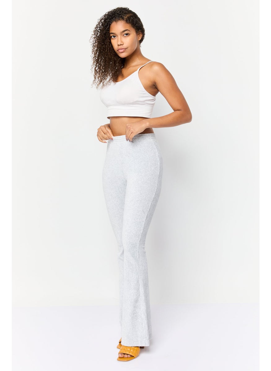 Women Regular Fit Wide Leg Ribbed Pants, Grey