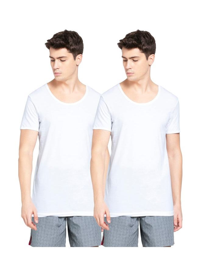 Jockey 8817 Men Super Combed Cotton Round Neck Half Sleeved Vest with Extended Length for Easy Tuck Pack of 2