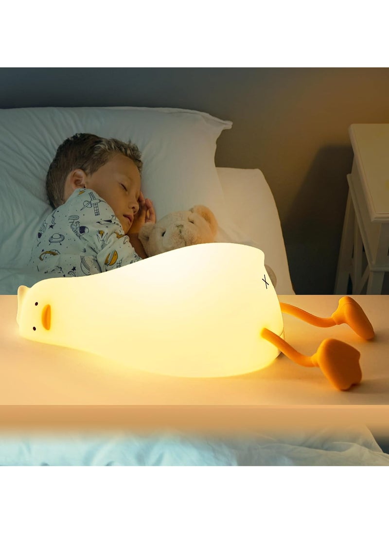 LED Duck Lamp, 3 Levels Dimmable Touch Silicone Duck Light, Rechargeable Duck Night Light, Sleep Duck Light Lamp with USB and Timer Portable Bedside Lamp, Birthday Gift for Boy, Girl(White)