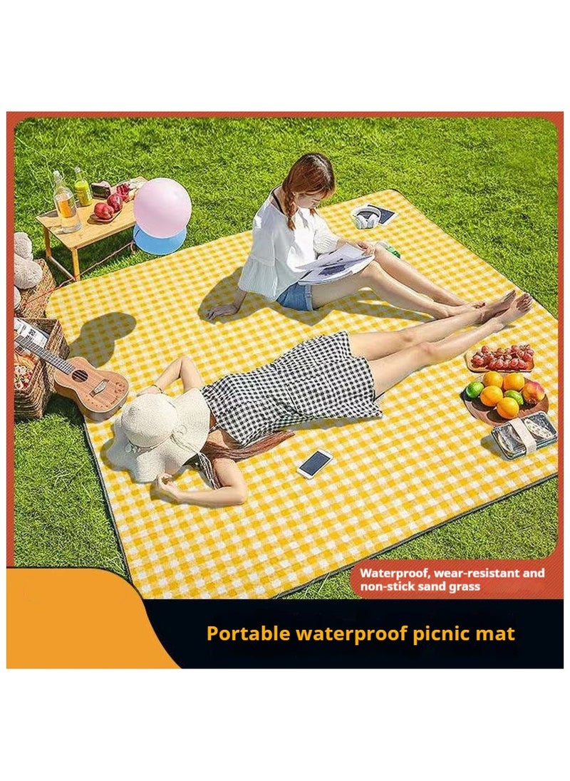 Extra-Large Picnic Mat Beach Mat, 80''x80'' Picnic Mat Waterproof Sand Resistant Foldable Portable Outdoor Camping Hiking Travel Meadow Park Music Festival Lawn Mat (Yellow Check, 80x80 inches)