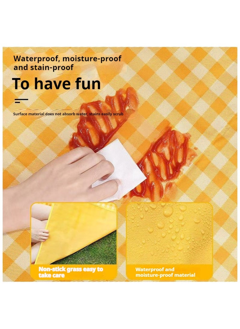 Extra-Large Picnic Mat Beach Mat, 80''x80'' Picnic Mat Waterproof Sand Resistant Foldable Portable Outdoor Camping Hiking Travel Meadow Park Music Festival Lawn Mat (Yellow Check, 80x80 inches)