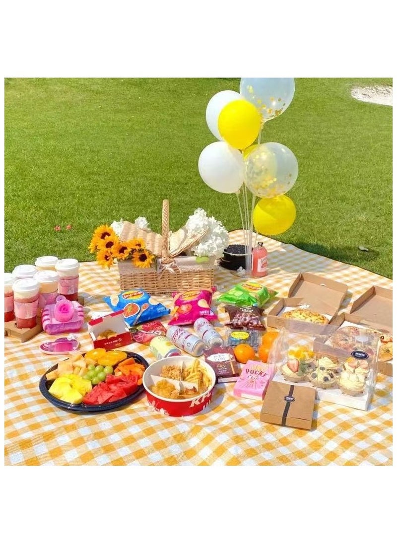 Extra-Large Picnic Mat Beach Mat, 80''x80'' Picnic Mat Waterproof Sand Resistant Foldable Portable Outdoor Camping Hiking Travel Meadow Park Music Festival Lawn Mat (Yellow Check, 80x80 inches)
