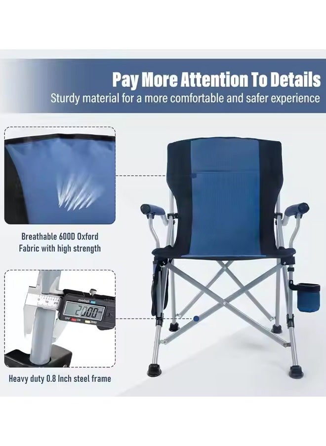 Outdoor Camping Portable Folding Chair with Backrest, Cup Holder and Storage Pocket – Lightweight, Strong, Waterproof with Carrying Case