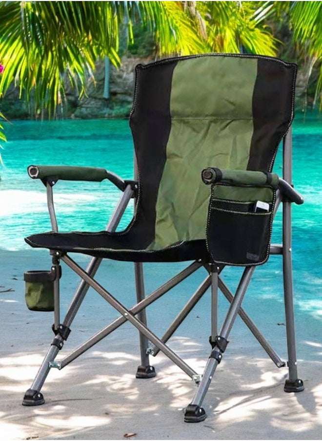 Outdoor Camping Portable Folding Chair with Backrest, Cup Holder and Storage Pocket – Lightweight, Strong, Waterproof with Carrying Case