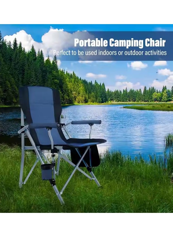 Outdoor Camping Portable Folding Chair with Backrest, Cup Holder and Storage Pocket – Lightweight, Strong, Waterproof with Carrying Case