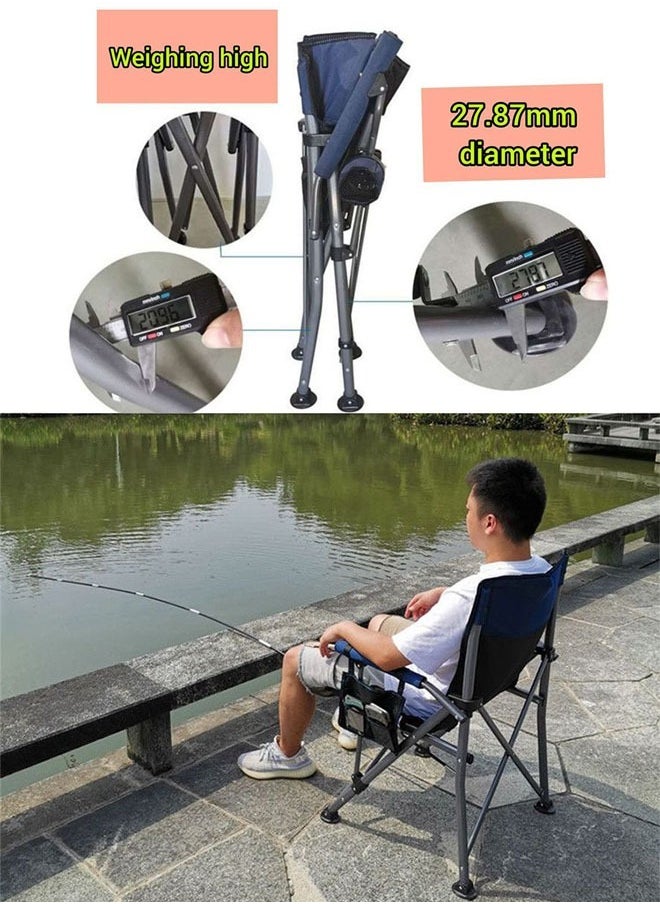 Outdoor Camping Portable Folding Chair with Backrest, Cup Holder and Storage Pocket – Lightweight, Strong, Waterproof with Carrying Case