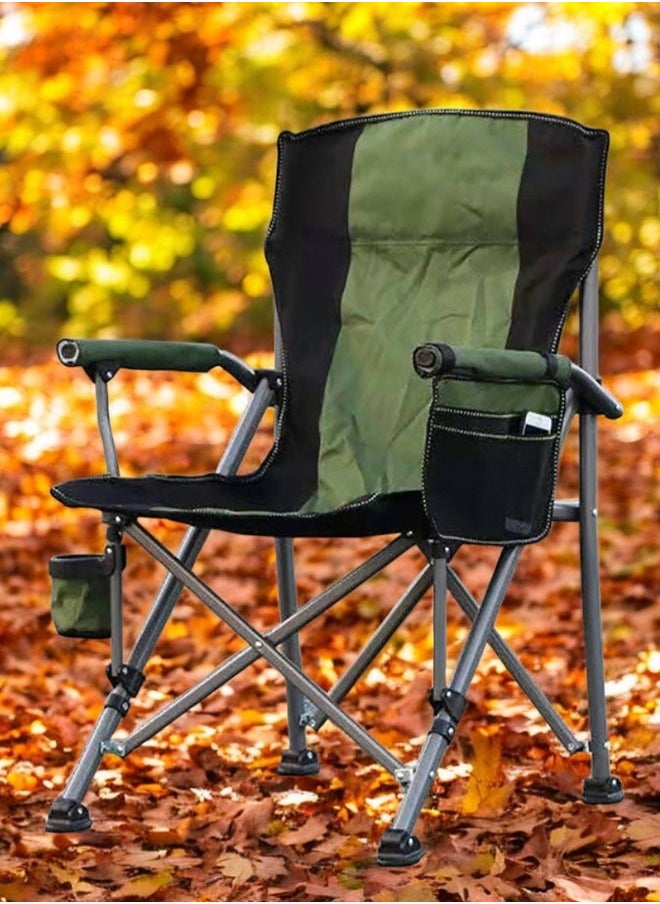 Outdoor Camping Portable Folding Chair with Backrest, Cup Holder and Storage Pocket – Lightweight, Strong, Waterproof with Carrying Case