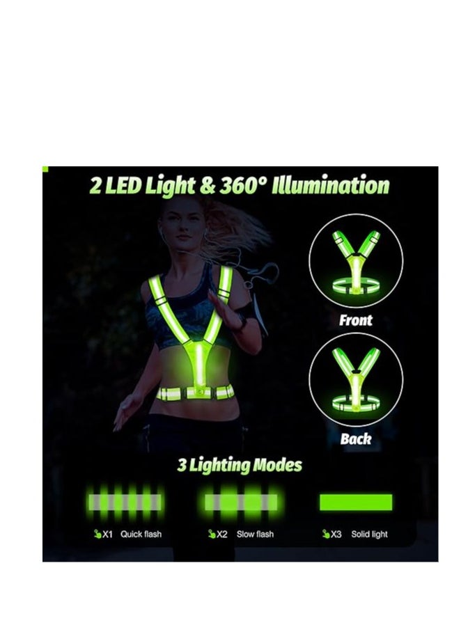 LED Reflective Running Vest - light up Running vest with 3 Light Mode, Reflective Vest u0026 Running Lights for Runners, Rechargeable Night Running Gear - Reflective Belt Safety Vest for Women Men