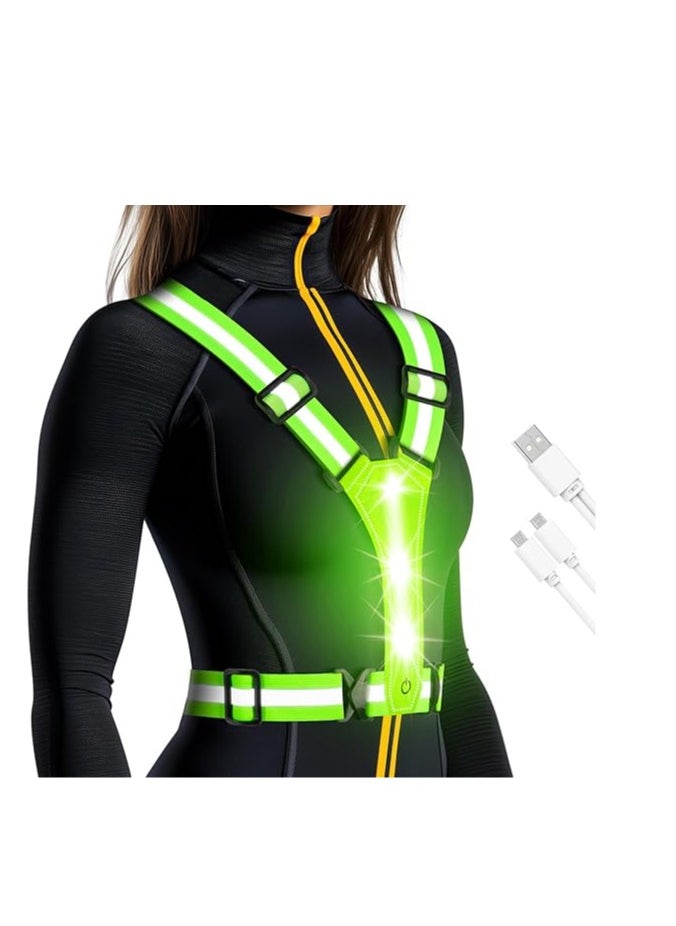 LED Reflective Running Vest - light up Running vest with 3 Light Mode, Reflective Vest u0026 Running Lights for Runners, Rechargeable Night Running Gear - Reflective Belt Safety Vest for Women Men