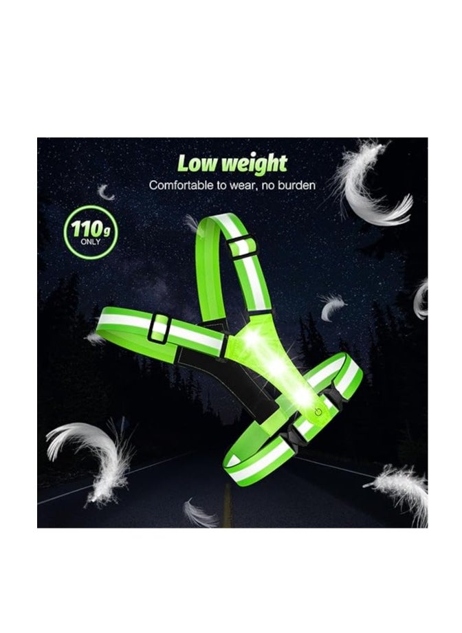 LED Reflective Running Vest - light up Running vest with 3 Light Mode, Reflective Vest u0026 Running Lights for Runners, Rechargeable Night Running Gear - Reflective Belt Safety Vest for Women Men