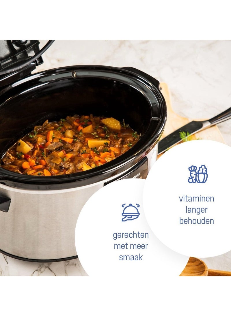 Slowcooker - 6 Liters - With Removable Ceramic Inner Pan - PFAS Free - 320W - Keep Warm Function - Stainless Steel SLC1013