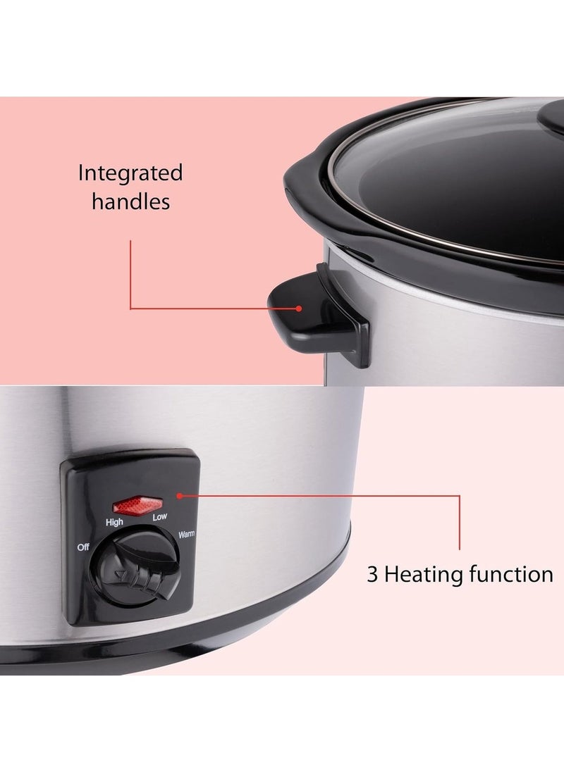 Slowcooker - 6 Liters - With Removable Ceramic Inner Pan - PFAS Free - 320W - Keep Warm Function - Stainless Steel SLC1013