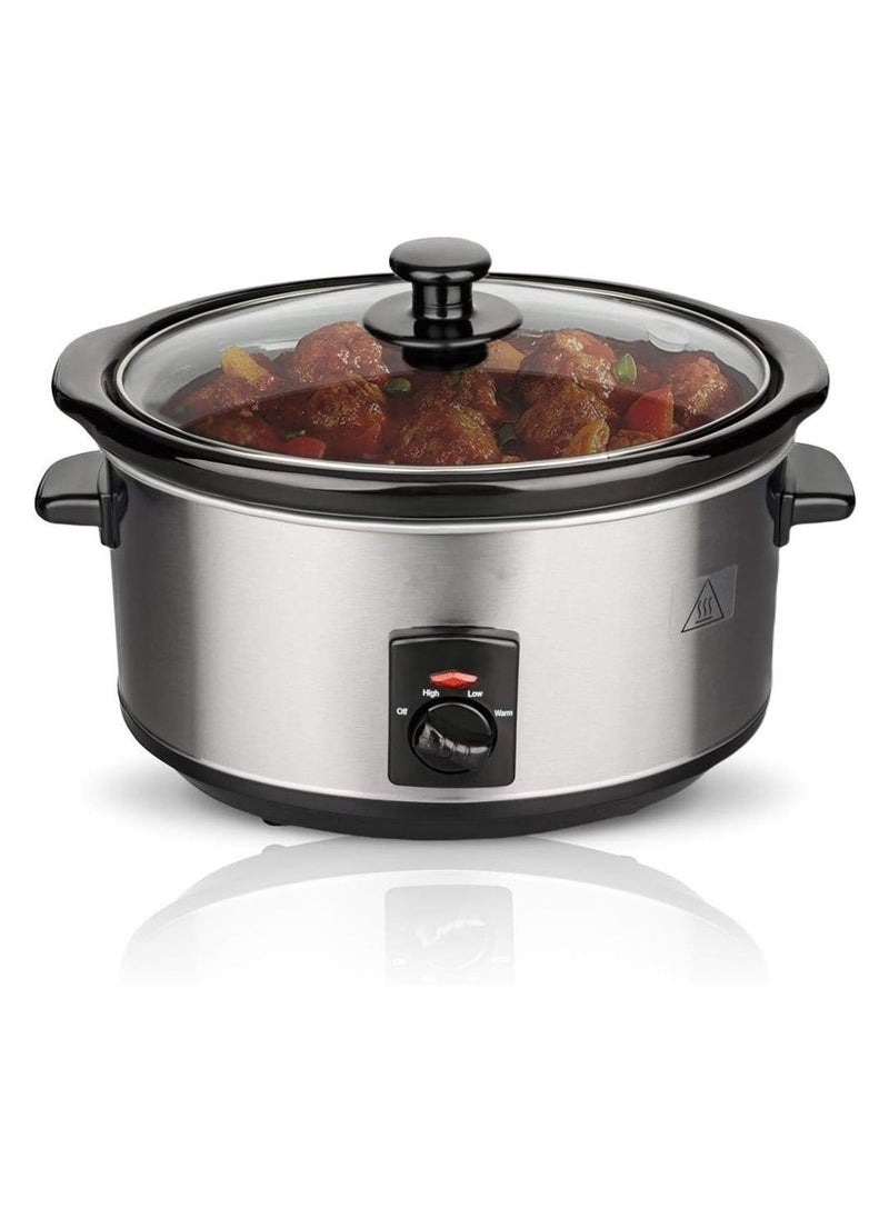 Slowcooker - 6 Liters - With Removable Ceramic Inner Pan - PFAS Free - 320W - Keep Warm Function - Stainless Steel SLC1013