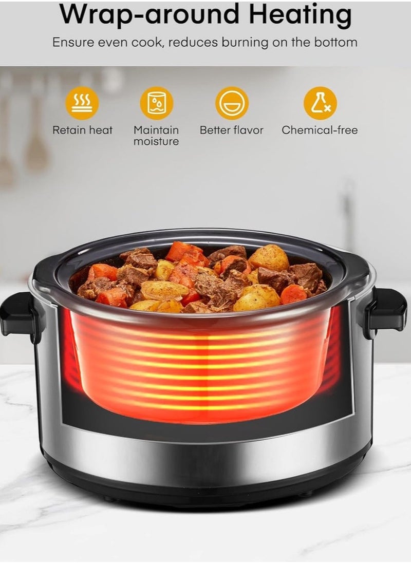 Slowcooker - 6 Liters - With Removable Ceramic Inner Pan - PFAS Free - 320W - Keep Warm Function - Stainless Steel SLC1013