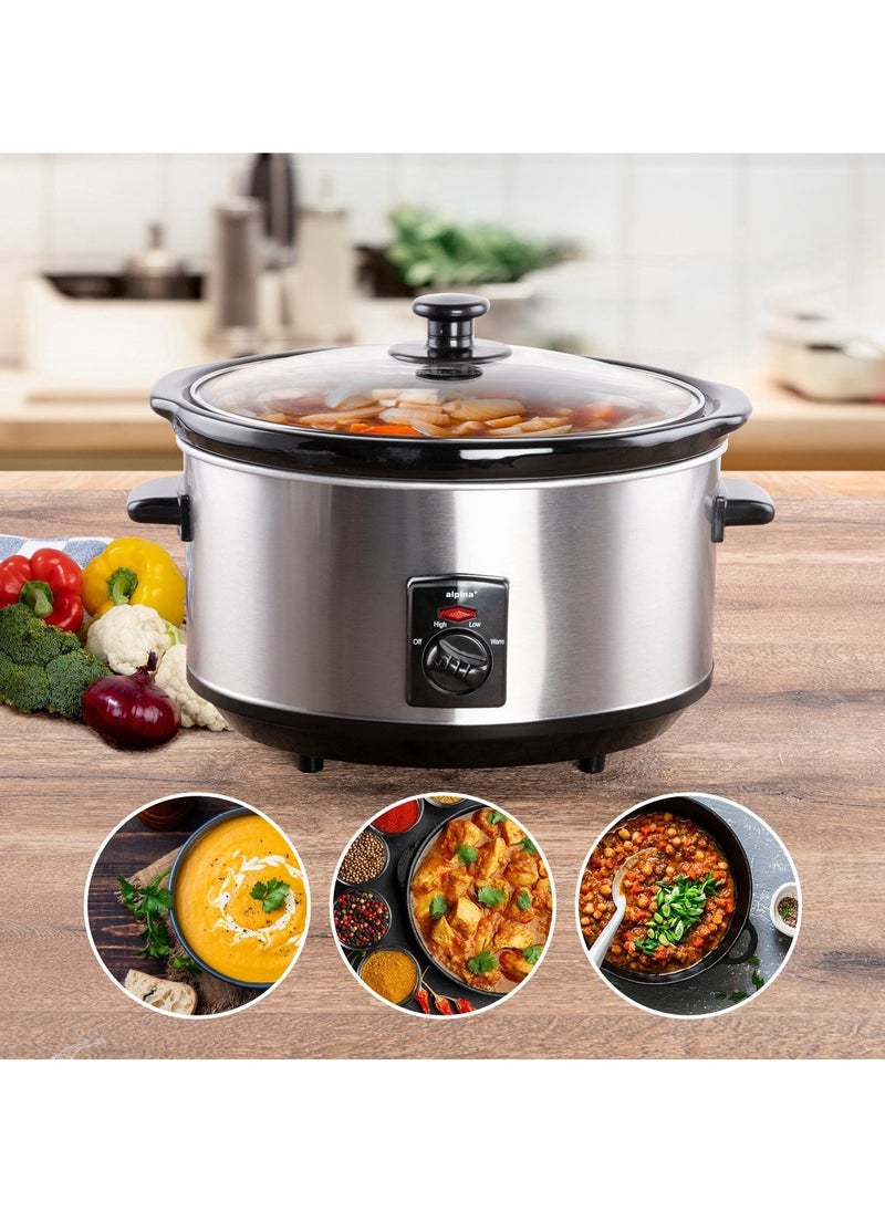 Slowcooker - 6 Liters - With Removable Ceramic Inner Pan - PFAS Free - 320W - Keep Warm Function - Stainless Steel SLC1013