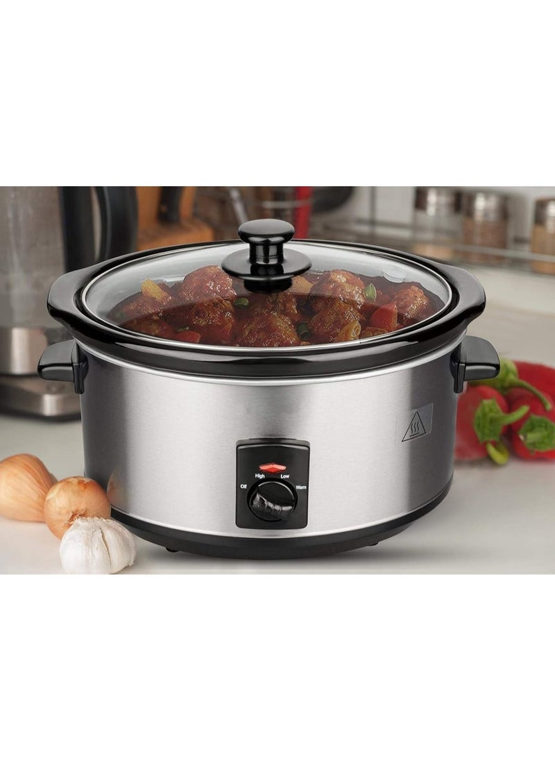 Slowcooker - 6 Liters - With Removable Ceramic Inner Pan - PFAS Free - 320W - Keep Warm Function - Stainless Steel SLC1013