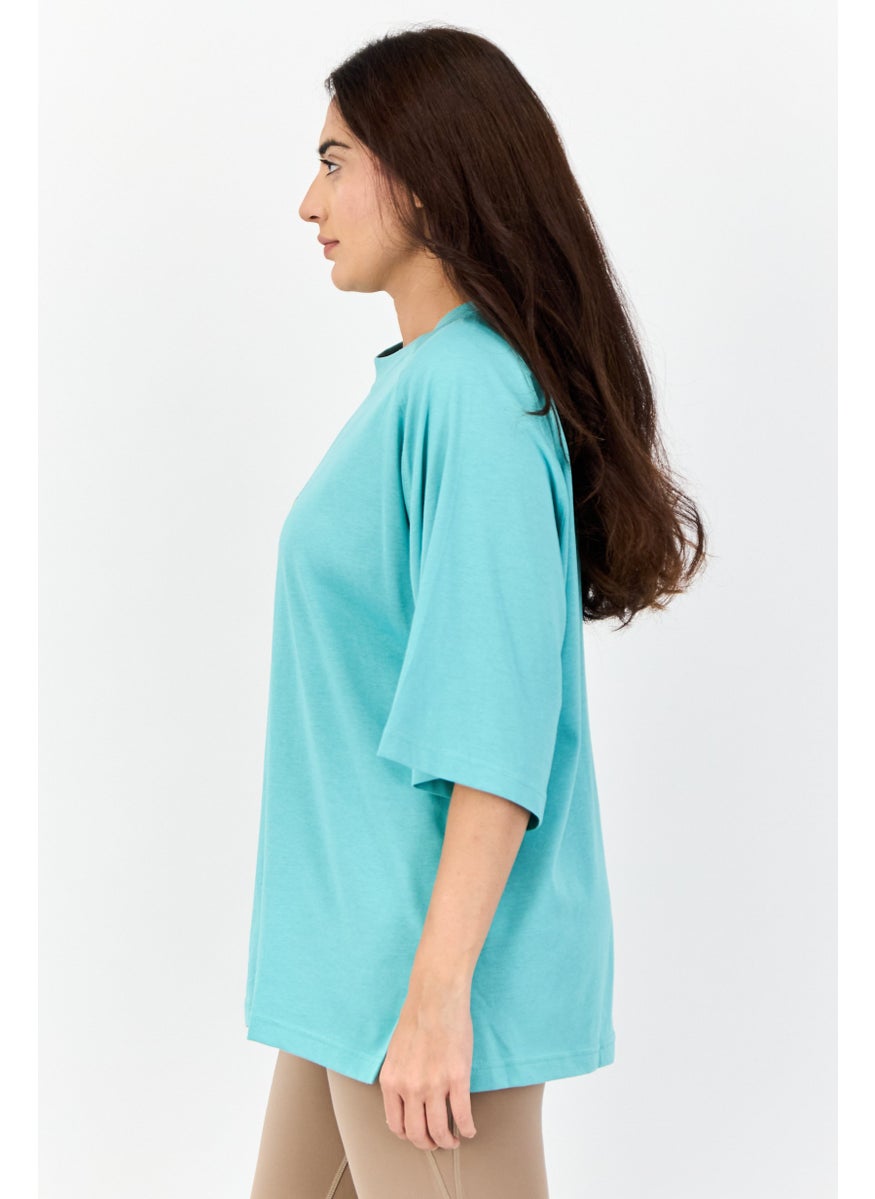 Women Sportswear Fit Short Sleeves Training Top, Sea Green
