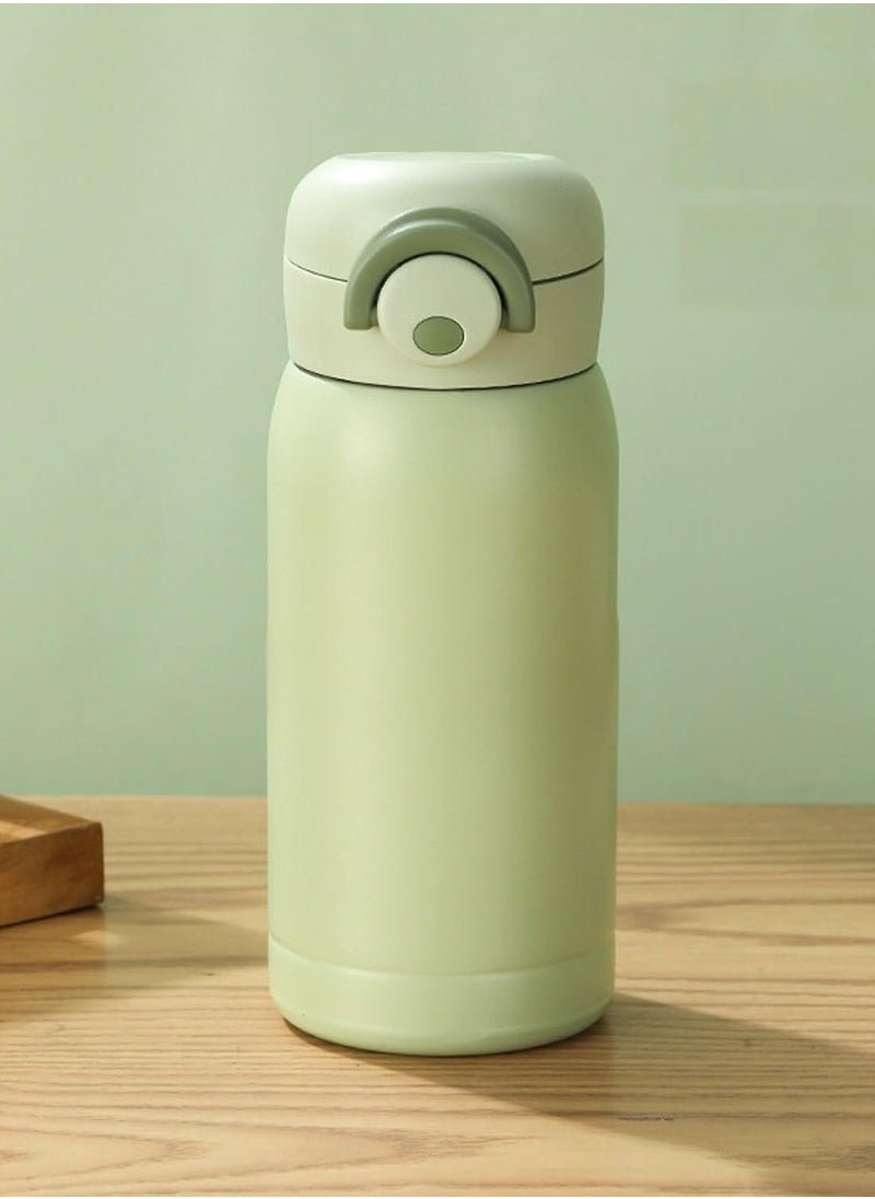 Mini Water Bottle,Thermal Cup With Snap Flip Lid Leak Proof,Cute Insulated Stainless Steel Bottle For Hot u0026 Cold Drink,BPA Free,Perfect for Coffee,beverage,Water,Tea (Green, 350ml)