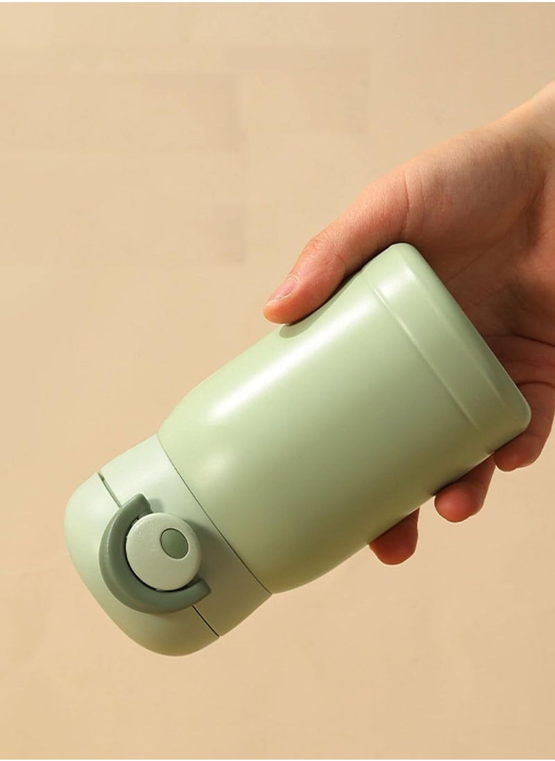 Mini Water Bottle,Thermal Cup With Snap Flip Lid Leak Proof,Cute Insulated Stainless Steel Bottle For Hot u0026 Cold Drink,BPA Free,Perfect for Coffee,beverage,Water,Tea (Green, 350ml)