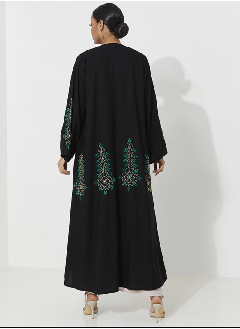 Abaya with Embroidery Green Design Wide Sleeve