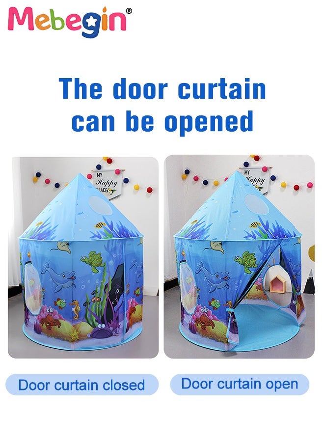 3pc Kids Play Tent for Kids with Ball Pit Basketball Hoop, Crawl Tunnel, Princess Tents for Toddlers, Baby Sea World Playhouse Toys, Boys Girls Indoor Outdoor Play House, Perfect Kid's Gifts Blue