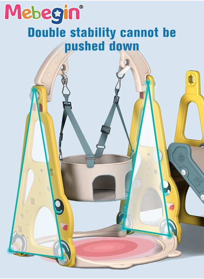 7 in 1 Slide and Swing Set with Basketball Hoop, Golf, Soccer and Ring Toss Games, Baby Slide Playset, Large Indoor and Outdoor Climber Playsets, Complete Playground Set, Constructed from High-quali