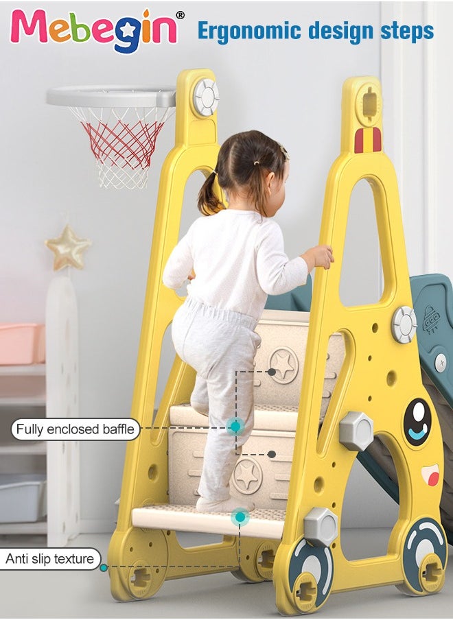 7 in 1 Slide and Swing Set with Basketball Hoop, Golf, Soccer and Ring Toss Games, Baby Slide Playset, Large Indoor and Outdoor Climber Playsets, Complete Playground Set, Constructed from High-quali