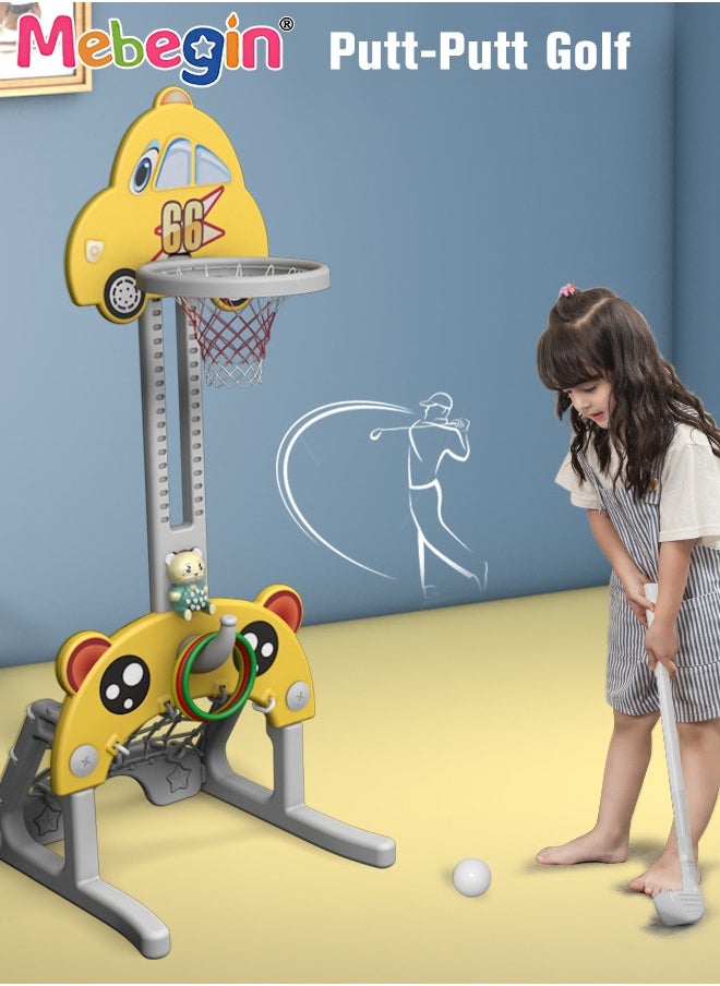 7 in 1 Slide and Swing Set with Basketball Hoop, Golf, Soccer and Ring Toss Games, Baby Slide Playset, Large Indoor and Outdoor Climber Playsets, Complete Playground Set, Constructed from High-quali