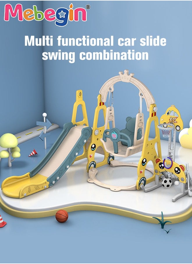 7 in 1 Slide and Swing Set with Basketball Hoop, Golf, Soccer and Ring Toss Games, Baby Slide Playset, Large Indoor and Outdoor Climber Playsets, Complete Playground Set, Constructed from High-quali