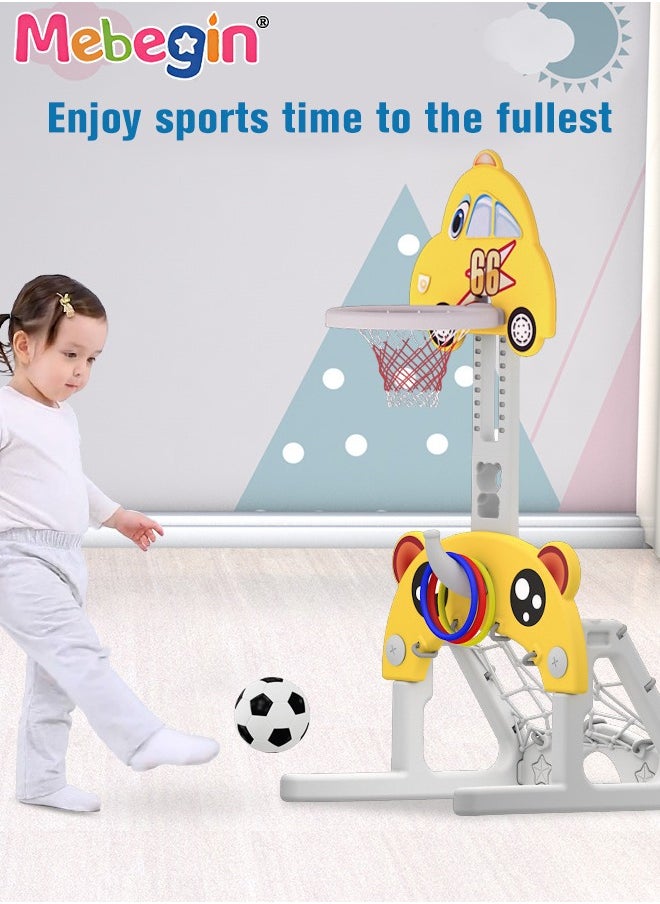 7 in 1 Slide and Swing Set with Basketball Hoop, Golf, Soccer and Ring Toss Games, Baby Slide Playset, Large Indoor and Outdoor Climber Playsets, Complete Playground Set, Constructed from High-quali