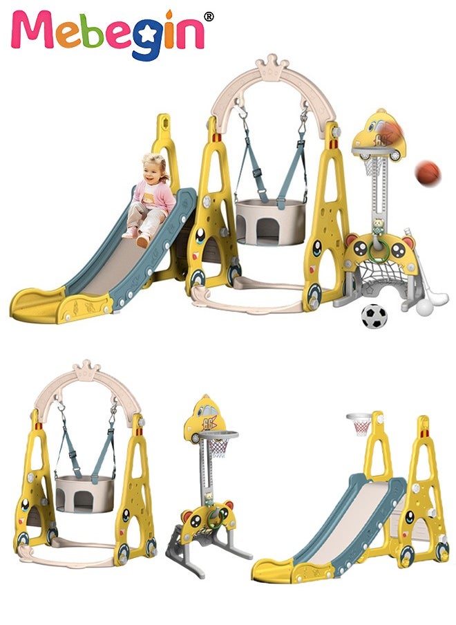 7 in 1 Slide and Swing Set with Basketball Hoop, Golf, Soccer and Ring Toss Games, Baby Slide Playset, Large Indoor and Outdoor Climber Playsets, Complete Playground Set, Constructed from High-quali