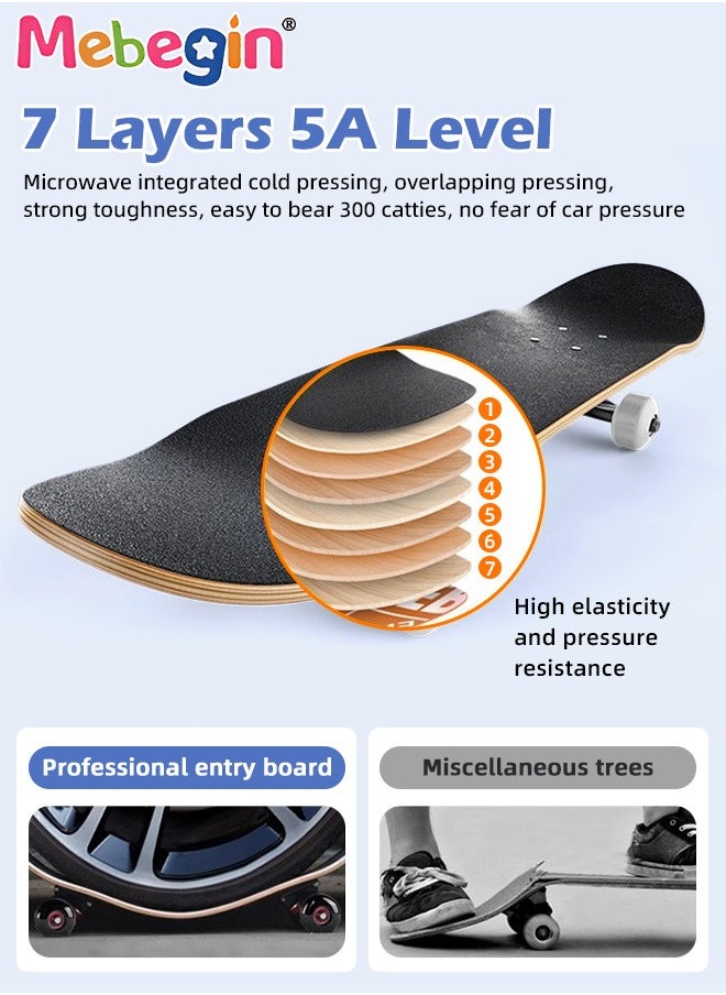 78*20cm Skateboard Set with Storage Bag and 6PCS Protect Gear, 7-ply Maple Deck Skate Board with Durable Deck and Smooth Wheels, Easy to Ride and Stop, Suitable for All Types of People