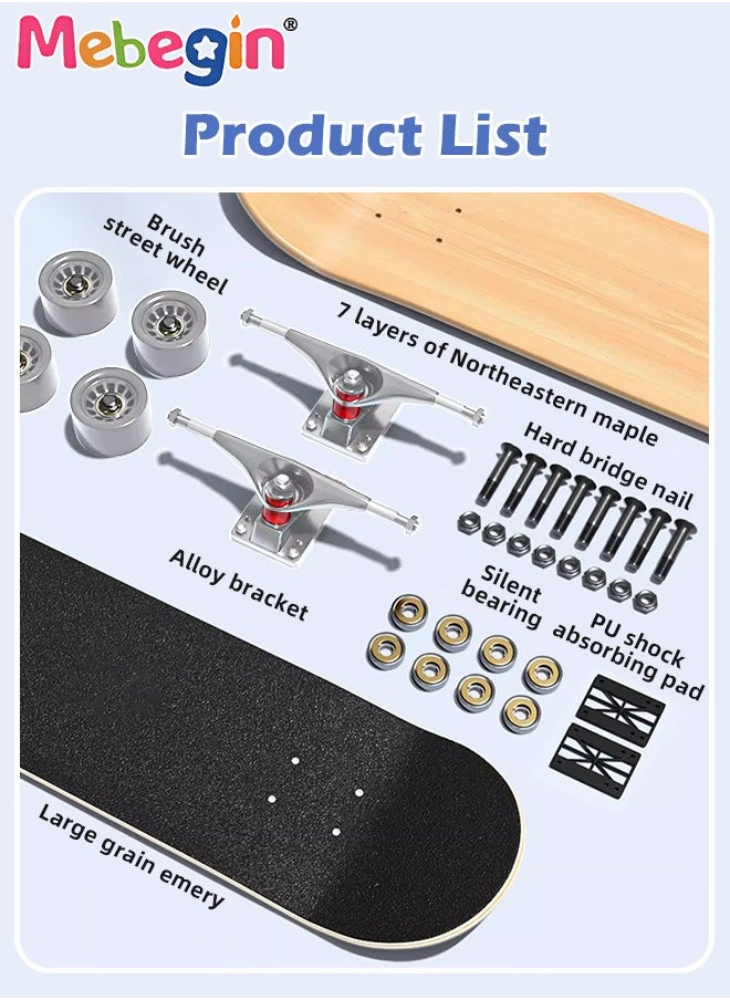 78*20cm Skateboard Set with Storage Bag and 6PCS Protect Gear, 7-ply Maple Deck Skate Board with Durable Deck and Smooth Wheels, Easy to Ride and Stop, Suitable for All Types of People