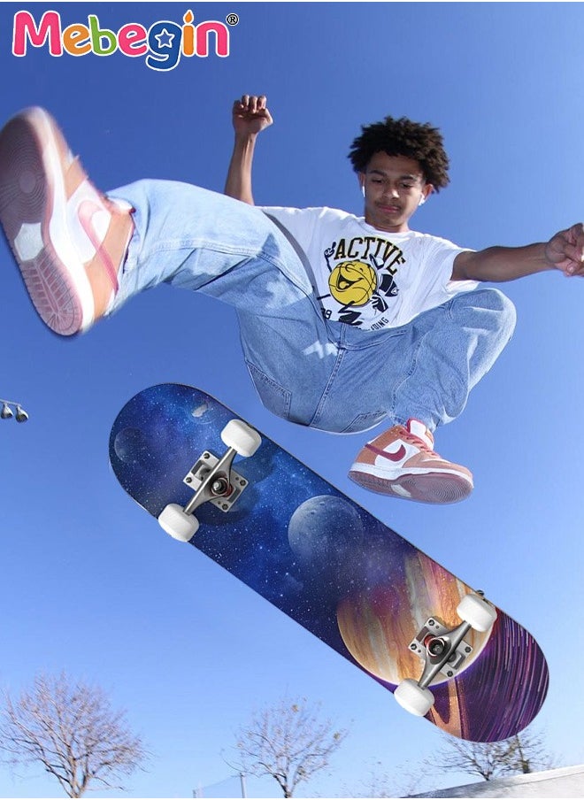 78*20cm Skateboard Set with Storage Bag and 6PCS Protect Gear, 7-ply Maple Deck Skate Board with Durable Deck and Smooth Wheels, Easy to Ride and Stop, Suitable for All Types of People