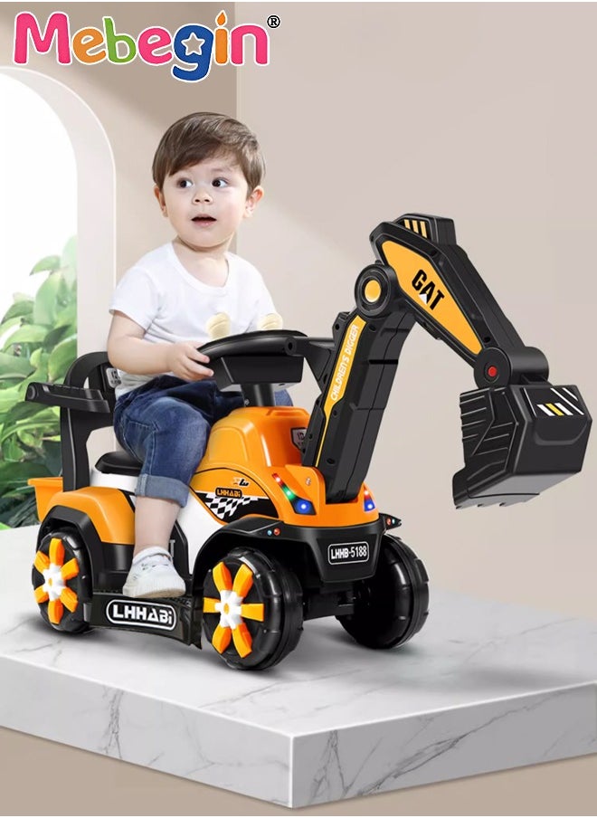 Kids Ride-On Excavator Toys with Music and Light,Construction Vehicle Toys Pretend Play Boys and Girls Outdoor Ride Ons Excavator for Kids First Birthday Gifts Yellow