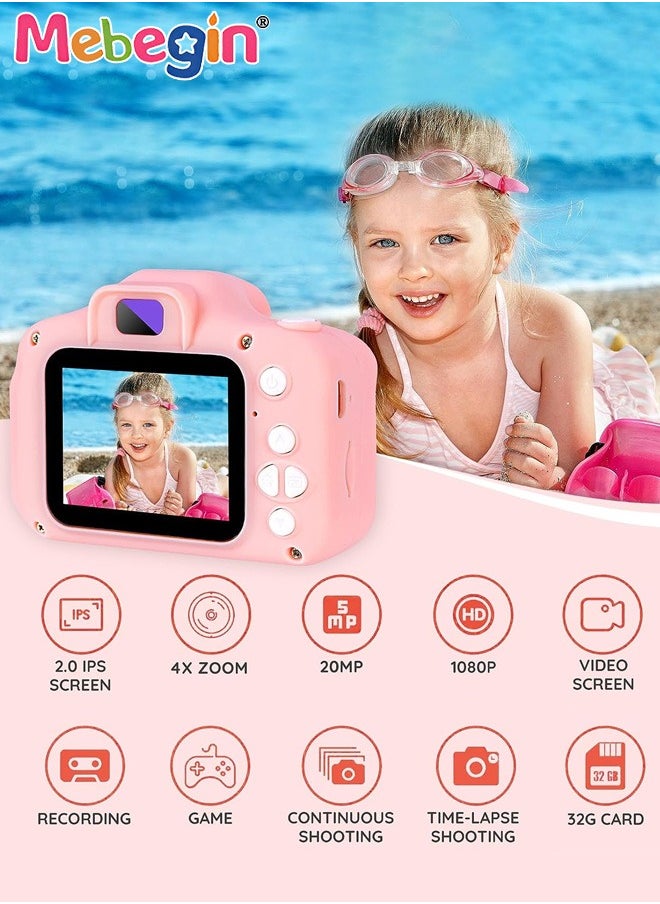 Kids Toy Camera, 1080P HD Toddler Digital Video Camera with 32G SD Card and Lanyard, Portable HD 13 Million Pixels Selfie Camera with Timing Shooting Function, Ideal Gift for Kids